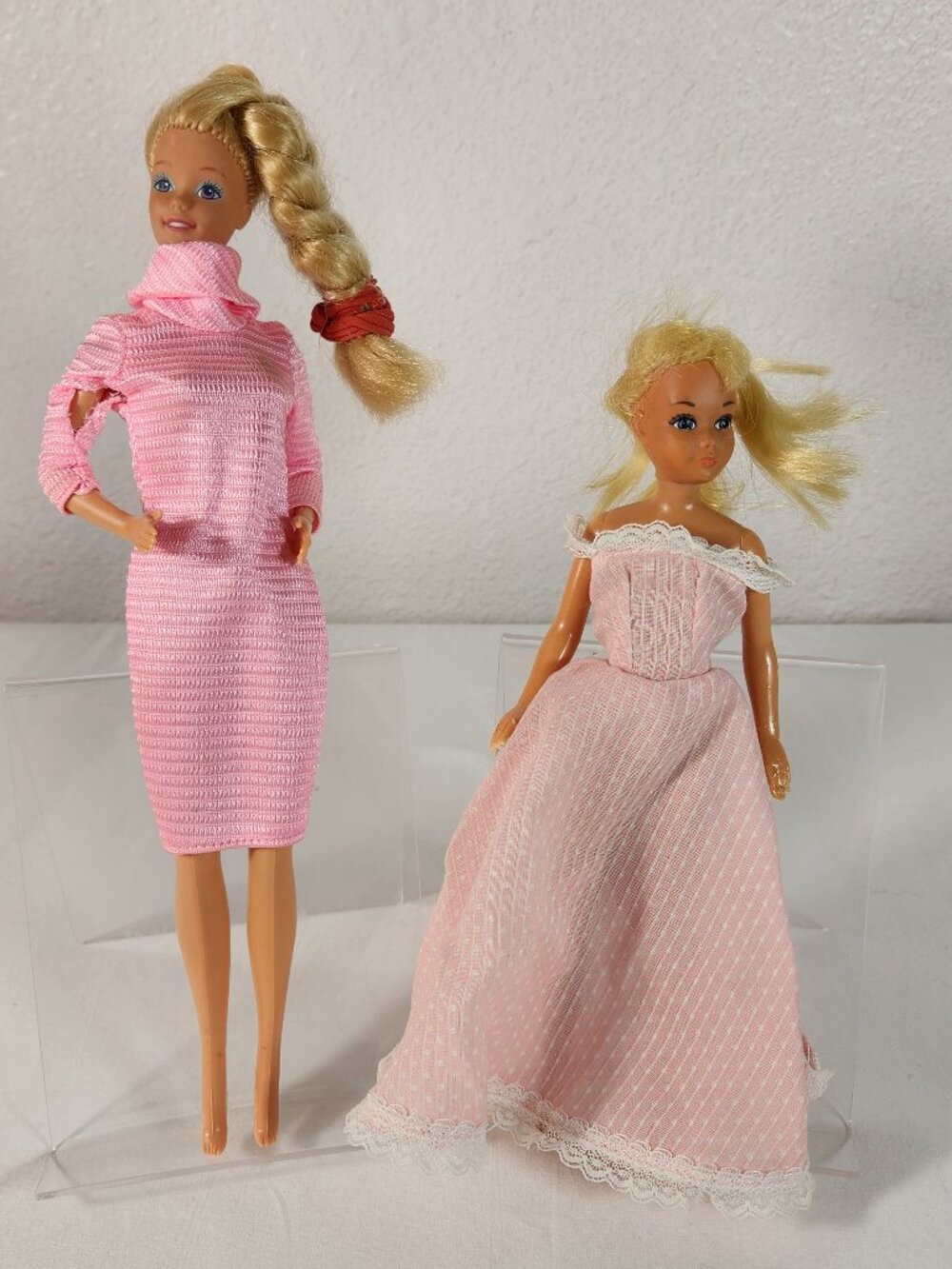 Vintage Barbie and Skipper 1980s Pink Midi Dress and Full Length Dress Fast Ship
